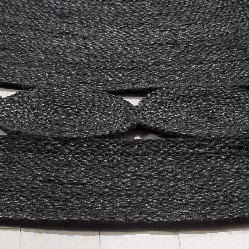 Avioni Home Eco Collection Jute Carpet – Braided Eco-friendly Circular Black Area Rug
