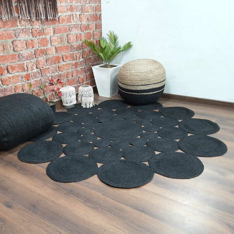 Avioni Home Contemporary Collection -Handmade Dyed Jute In Black Round – Multiple Sizes