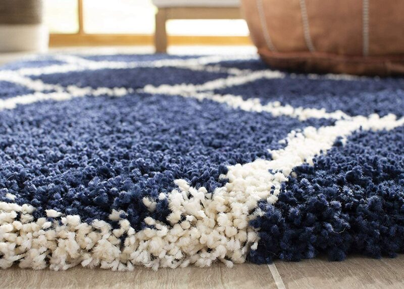 Avioni Atlas Collection- Micro Moroccan Lattice Carpet In Cream And Blue-Different Sizes