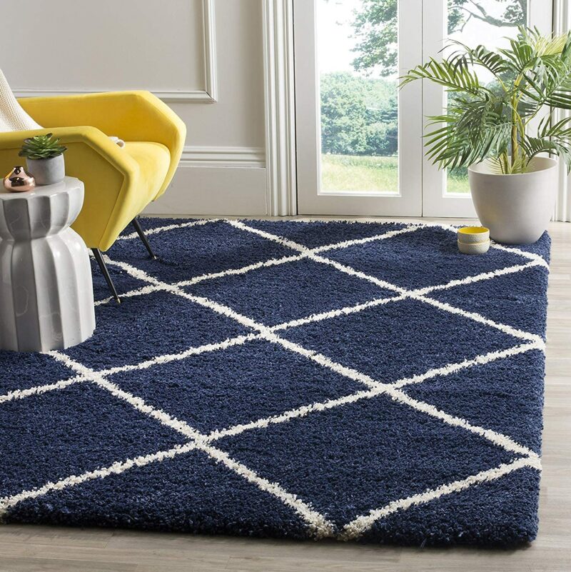 Avioni Atlas Collection- Micro Blue Moroccon Diamond Carpets In Blue-Different Sizes