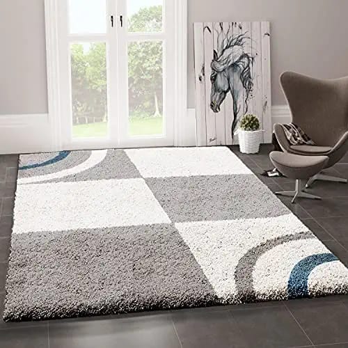 Avioni Atlas Collection- Micro Cream And Blue Abstract Design Carpet -Different Sizes