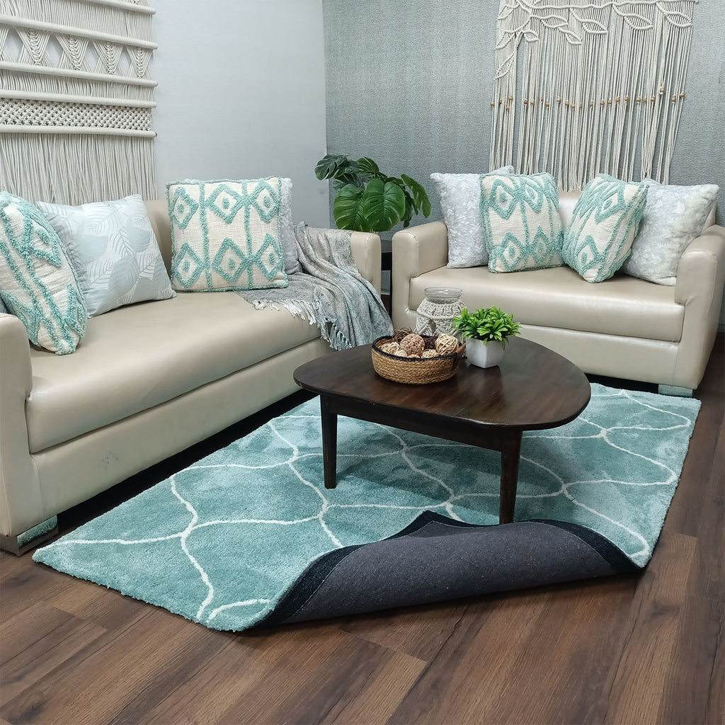 Avioni Home Atlas Collection - Moroccan Style Microfiber Carpet In Aqua | Soft, Non-Slip, Easy to Clean