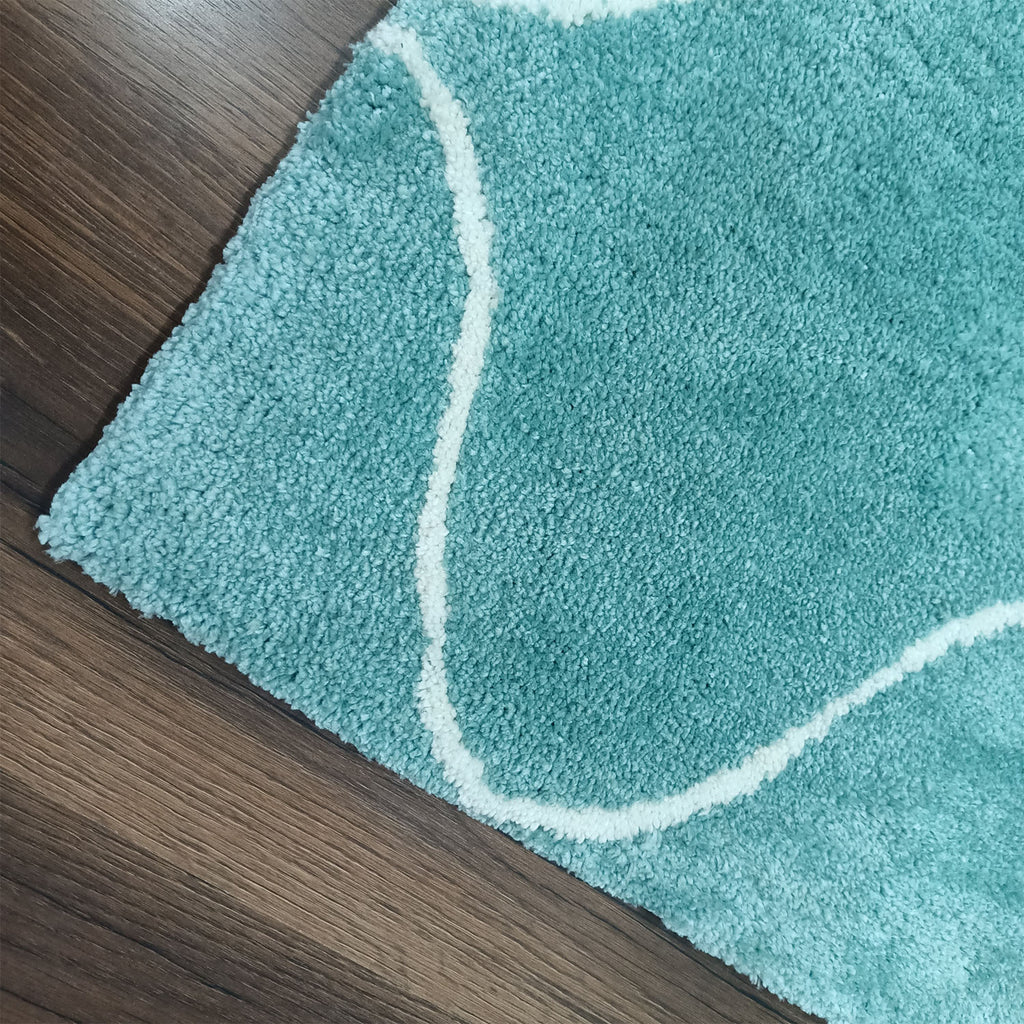 Avioni Home Atlas Collection - Moroccan Style Microfiber Carpet In Aqua | Soft, Non-Slip, Easy to Clean