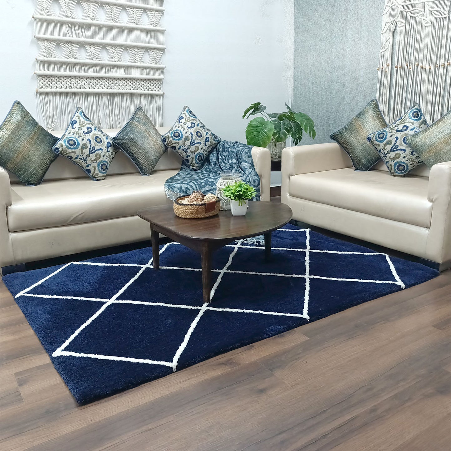 Avioni Home Atlas Collection - Moroccan Style Microfiber Carpet In Navy | Soft, Non-Slip, Easy to Clean