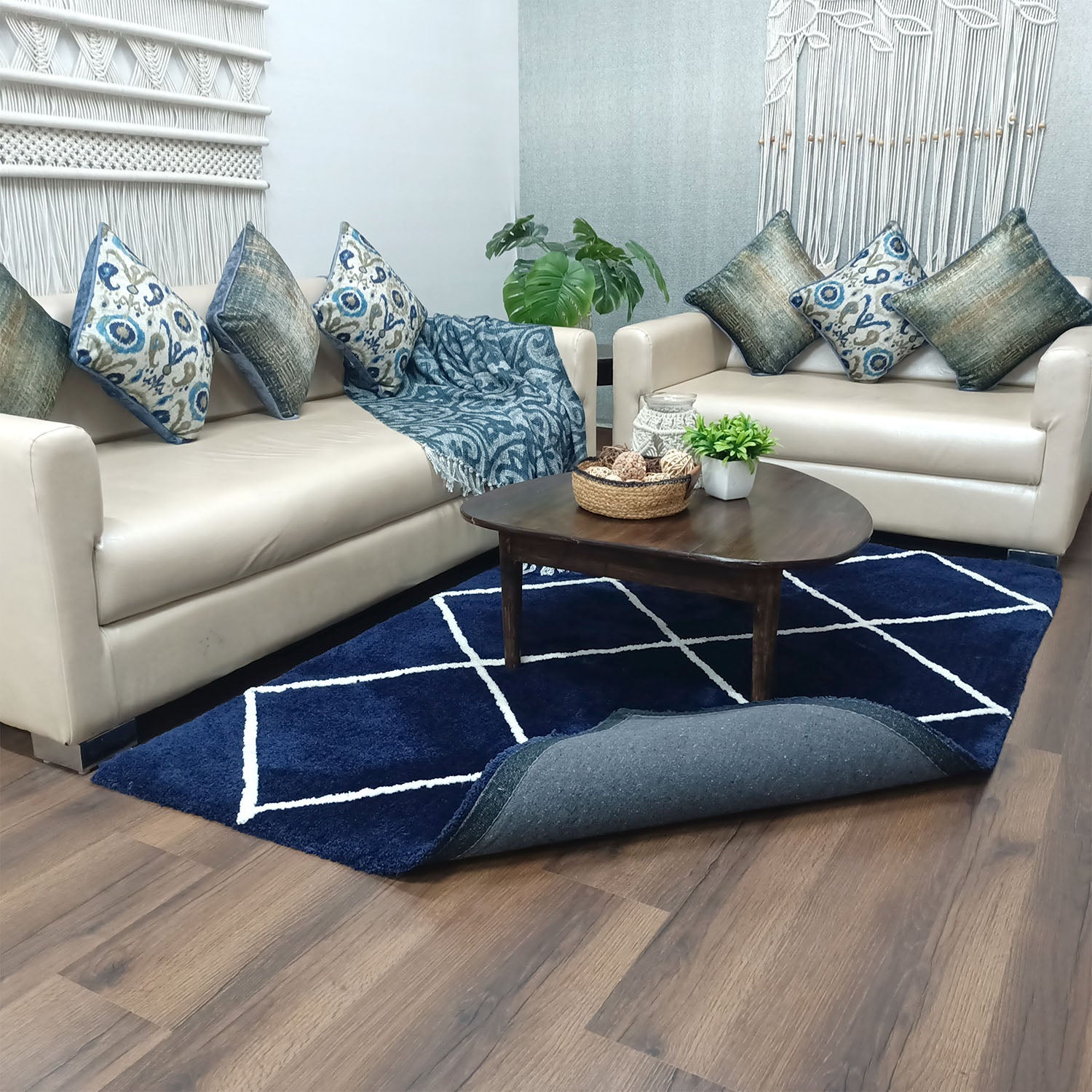 Avioni Home Atlas Collection - Moroccan Style Microfiber Carpet In Navy | Soft, Non-Slip, Easy to Clean