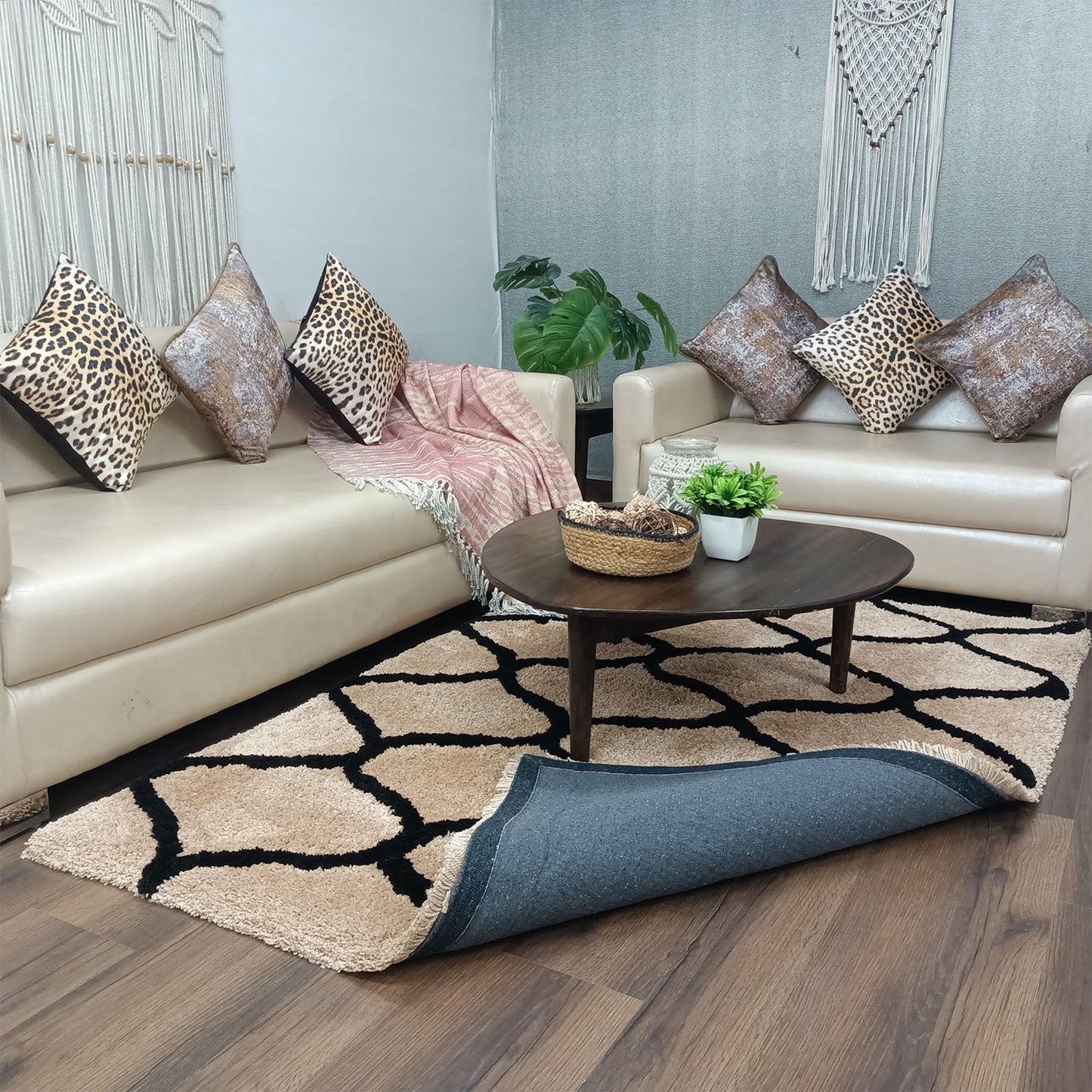 Avioni Home Atlas Collection - Moroccan Style Microfiber Carpet In Beige and Brown | Soft, Non-Slip, Easy to Clean
