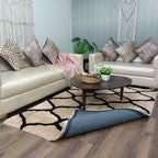 Avioni Home Atlas Collection - Moroccan Style Microfiber Carpet In Beige and Black | Soft, Non-Slip, Easy to Clean