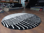 Avioni Home Atlas Collection - Moroccan Style Microfiber Round Carpet In White & Black| Soft, Non-Slip, Easy to Clean