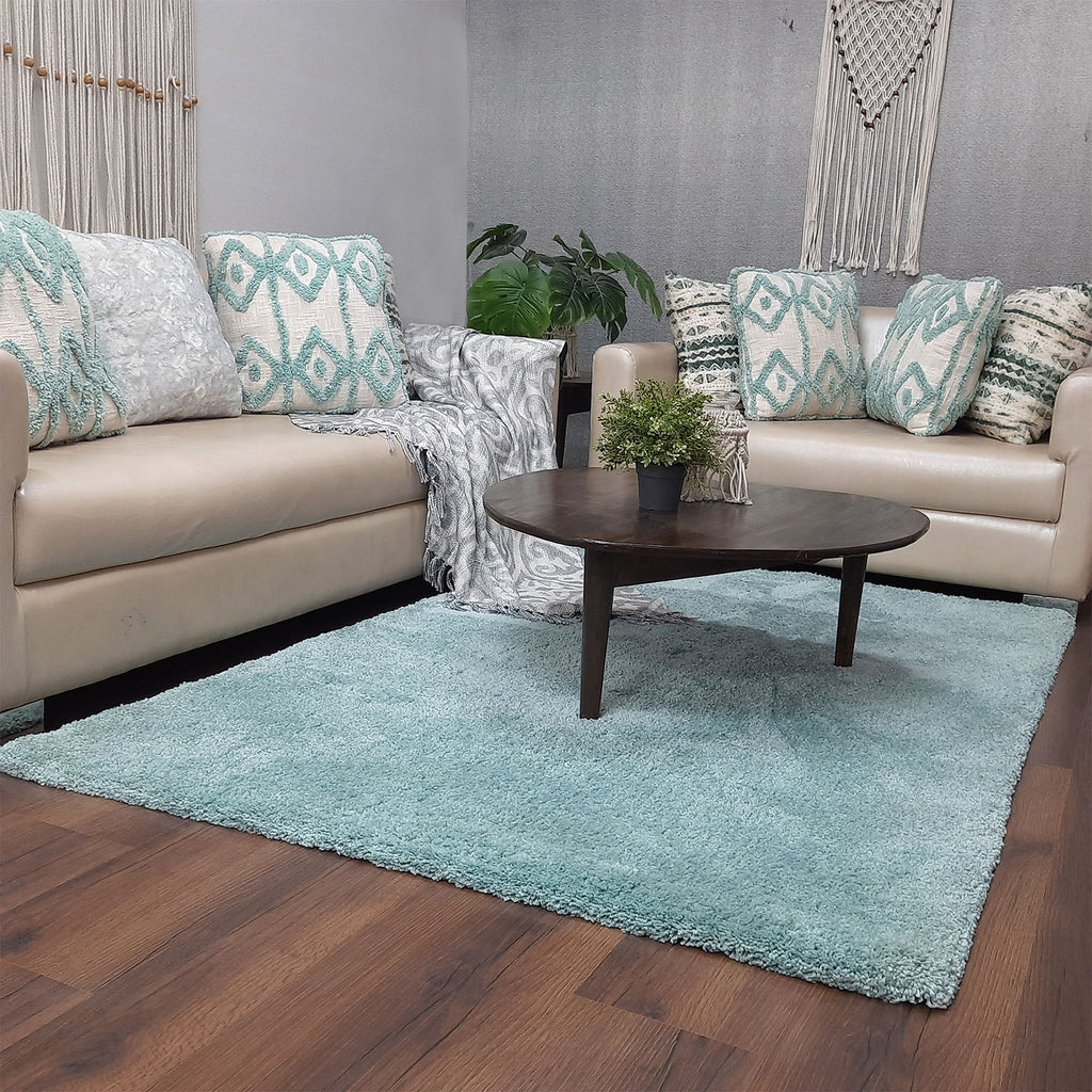 Avioni Home Atlas Collection - Moroccan Style Microfiber Carpet In Plain Aqua | Soft, Non-Slip, Easy to Clean