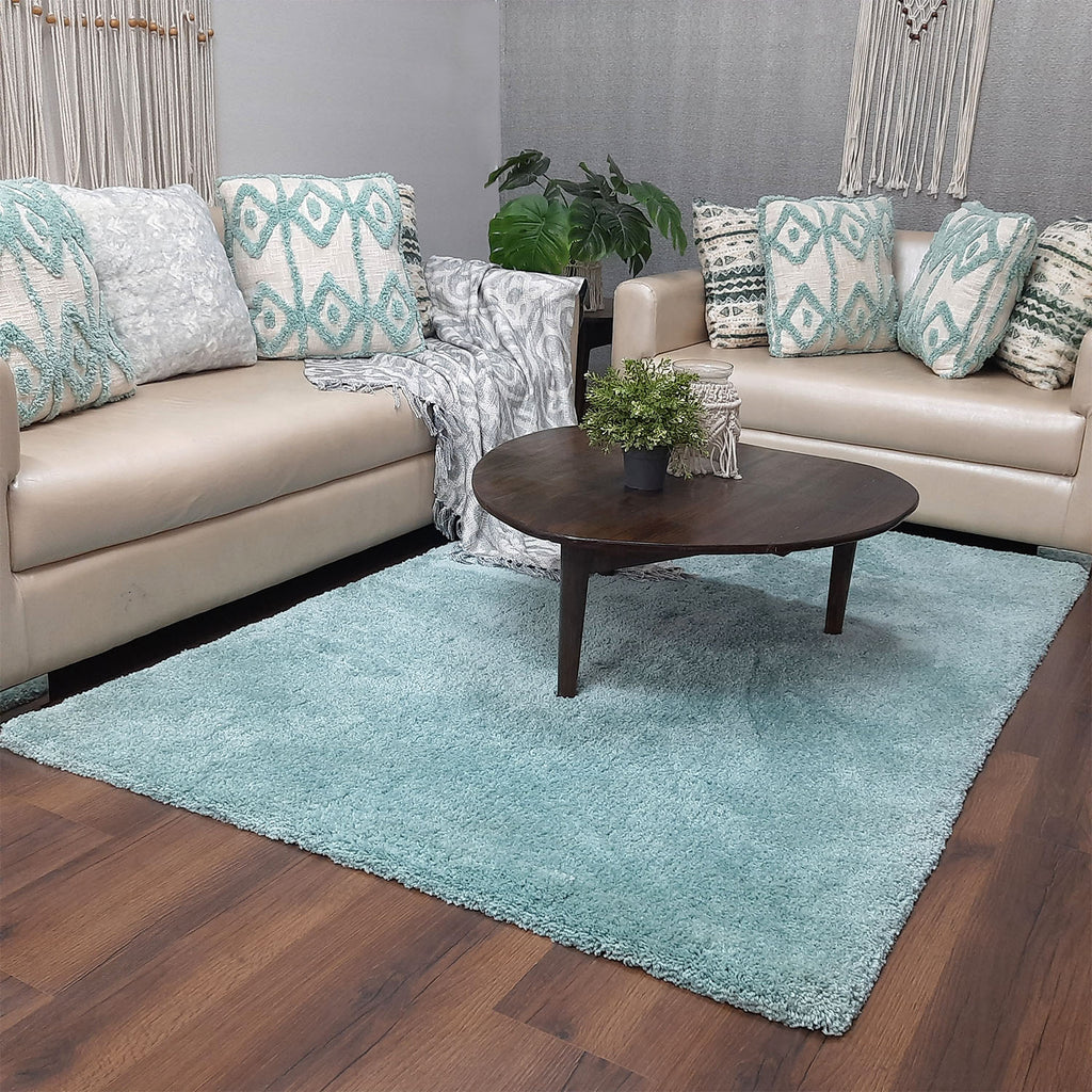 Avioni Home Atlas Collection - Moroccan Style Microfiber Carpet In Plain Aqua | Soft, Non-Slip, Easy to Clean