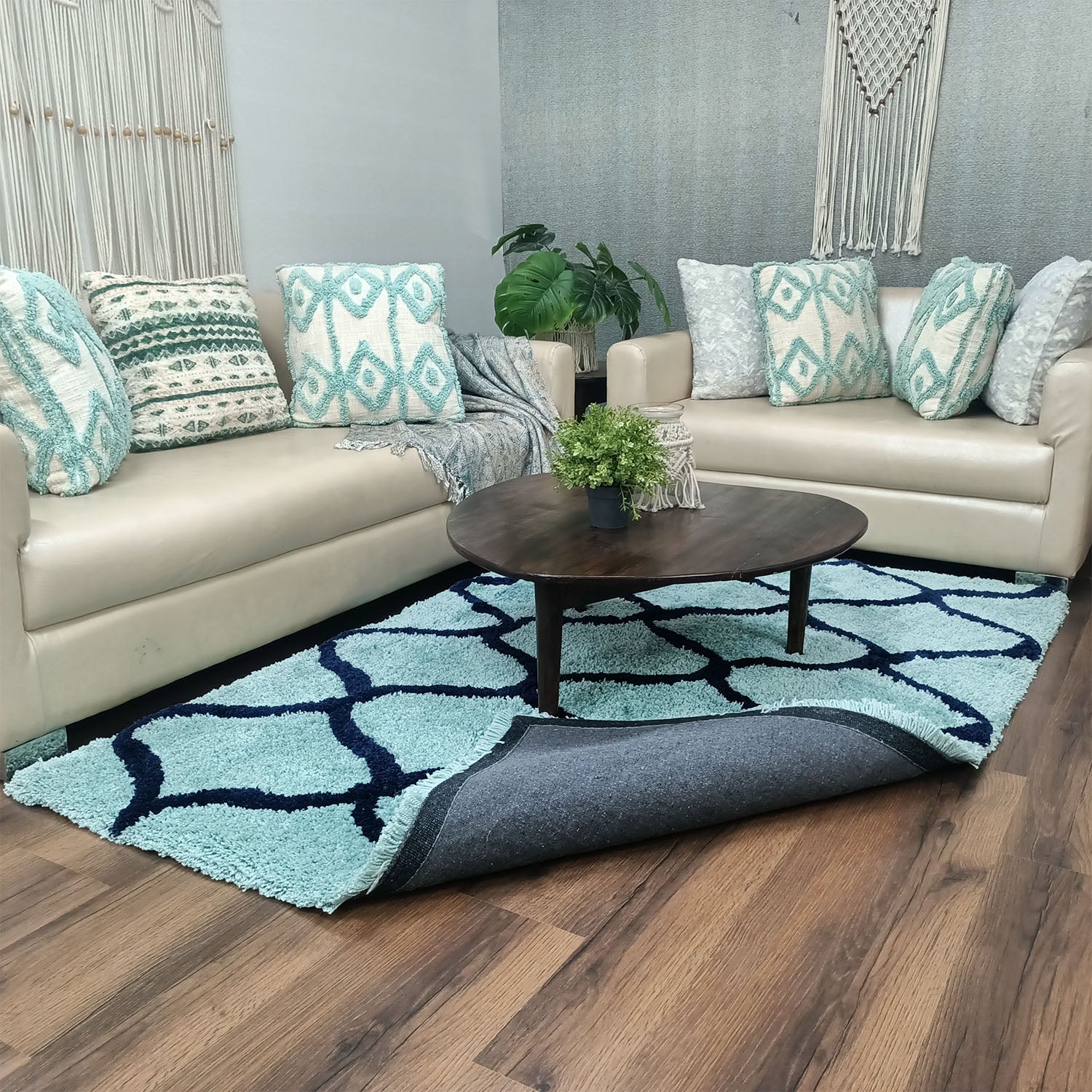 Avioni Home Atlas Collection - Moroccan Style Microfiber Carpet In Aqua and Black | Soft, Non-Slip, Easy to Clean