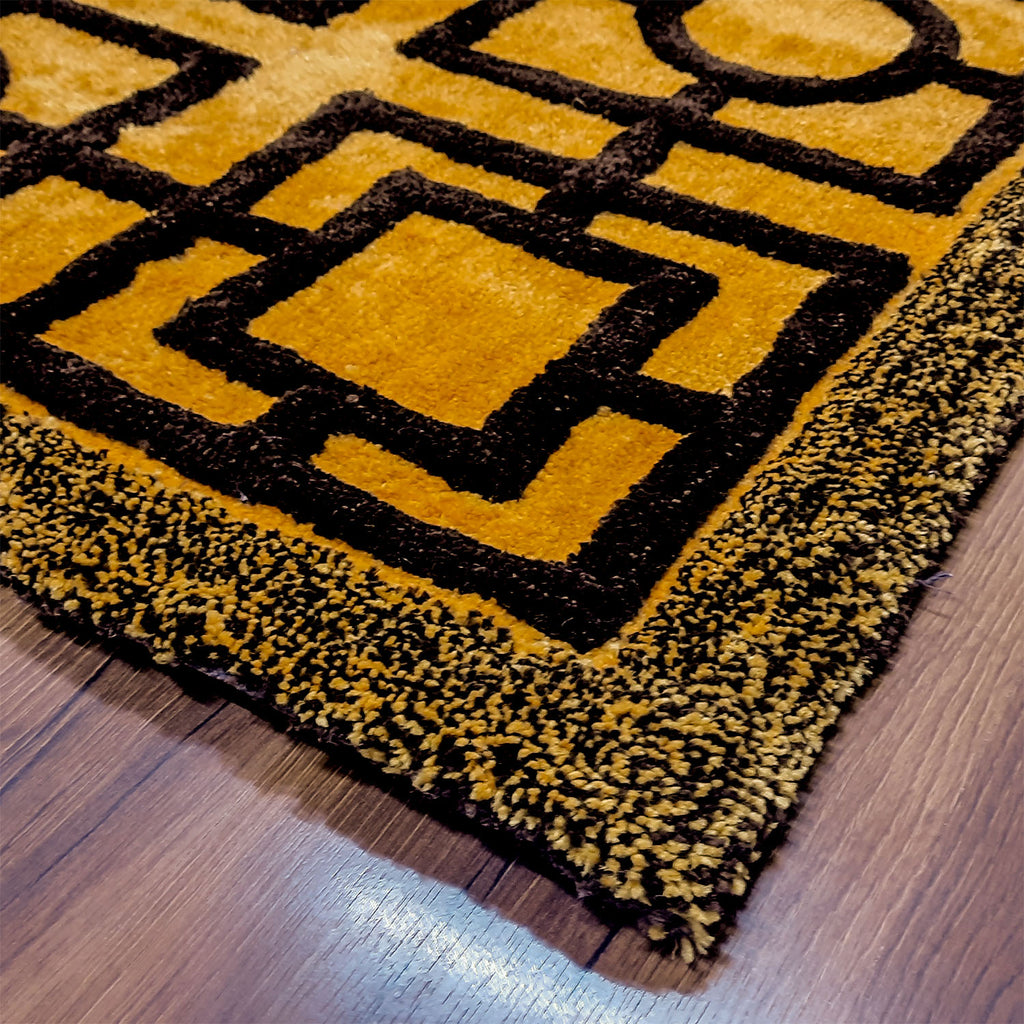 Avioni Modern Collection- Micro Dark Coffee & Yellow/Mustard With Geometric Design Tufted Carpet-Different Sizes Shaggy Fluffy Rugs and Carpet for Living Room