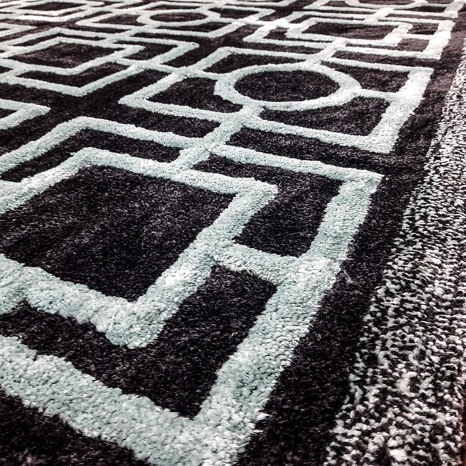 Avioni Modern Collection- Micro Black & Grey With Geometric Design Tufted Carpet-Different Sizes Shaggy Fluffy Rugs and Carpet for Living Room