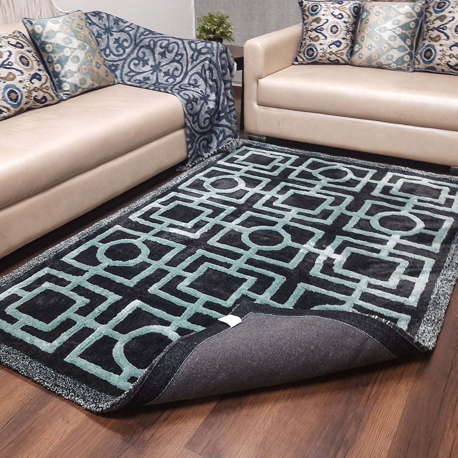 Avioni Modern Collection- Micro Black & Grey With Geometric Design Tufted Carpet-Different Sizes Shaggy Fluffy Rugs and Carpet for Living Room