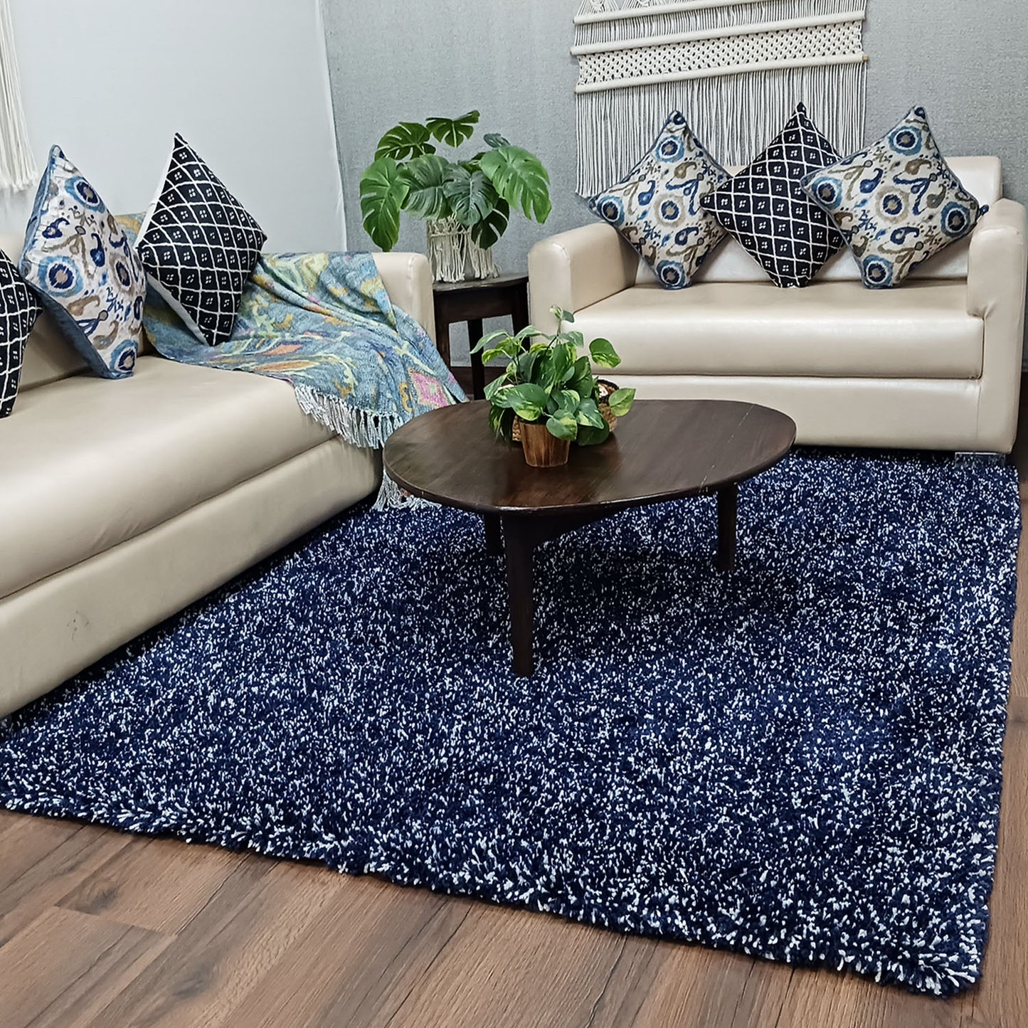 Avioni Home Atlas Collection - Moroccan Style Microfiber Carpet In Blue & White| Soft, Non-Slip, Easy to Clean