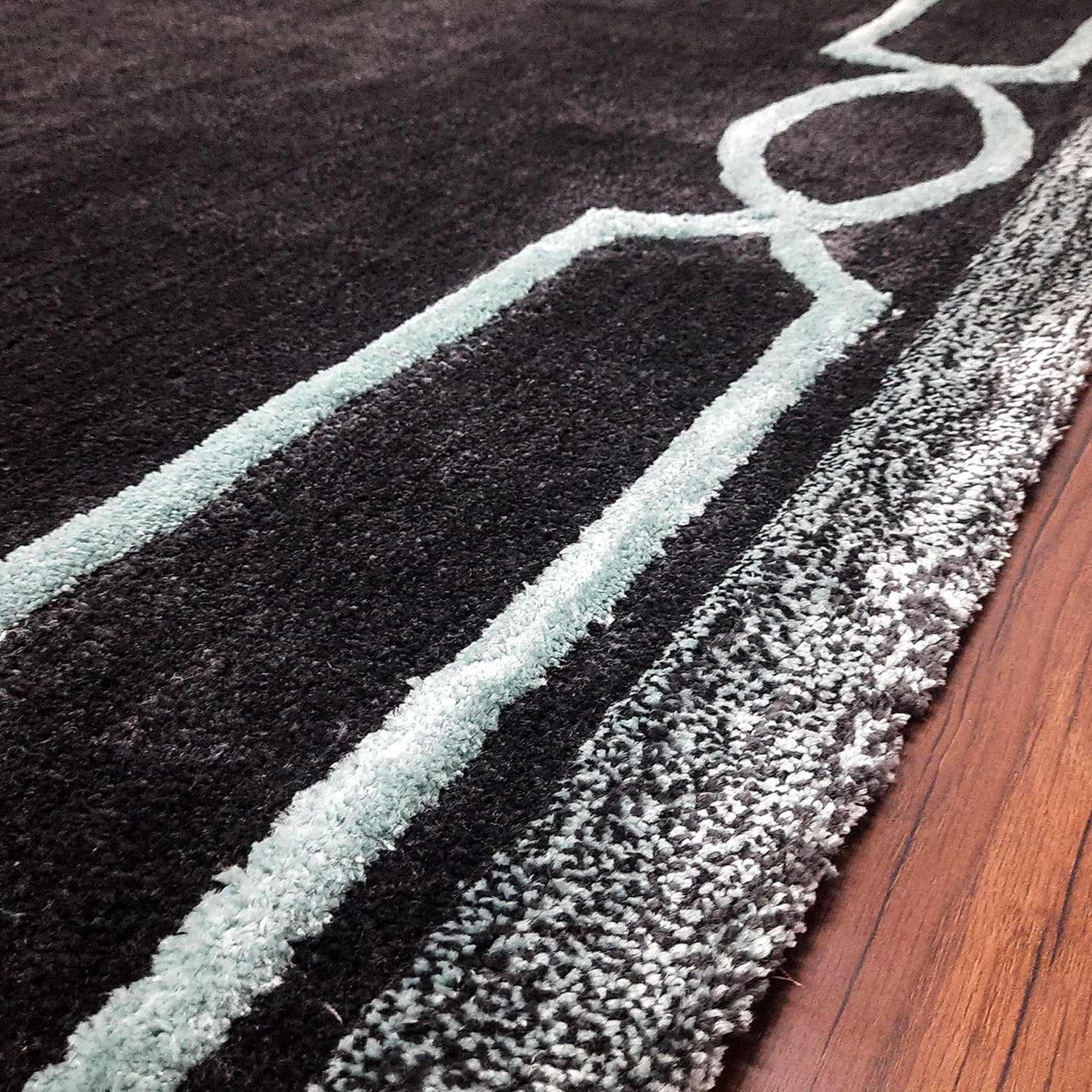 Avioni Luxury Collection- Plush Luxury Dark Grey and Aqua Tone Carpet with 3d Traditional Design -Different Sizes Shaggy Fluffy Rugs and Carpet for Living Room