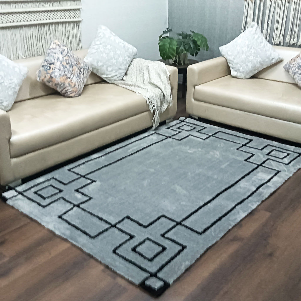 Avioni Luxury Collection- Plush Luxury Grey and Black Tone Carpet with 3d Traditional Design -Different Sizes Shaggy Fluffy Rugs and Carpet for Living Room