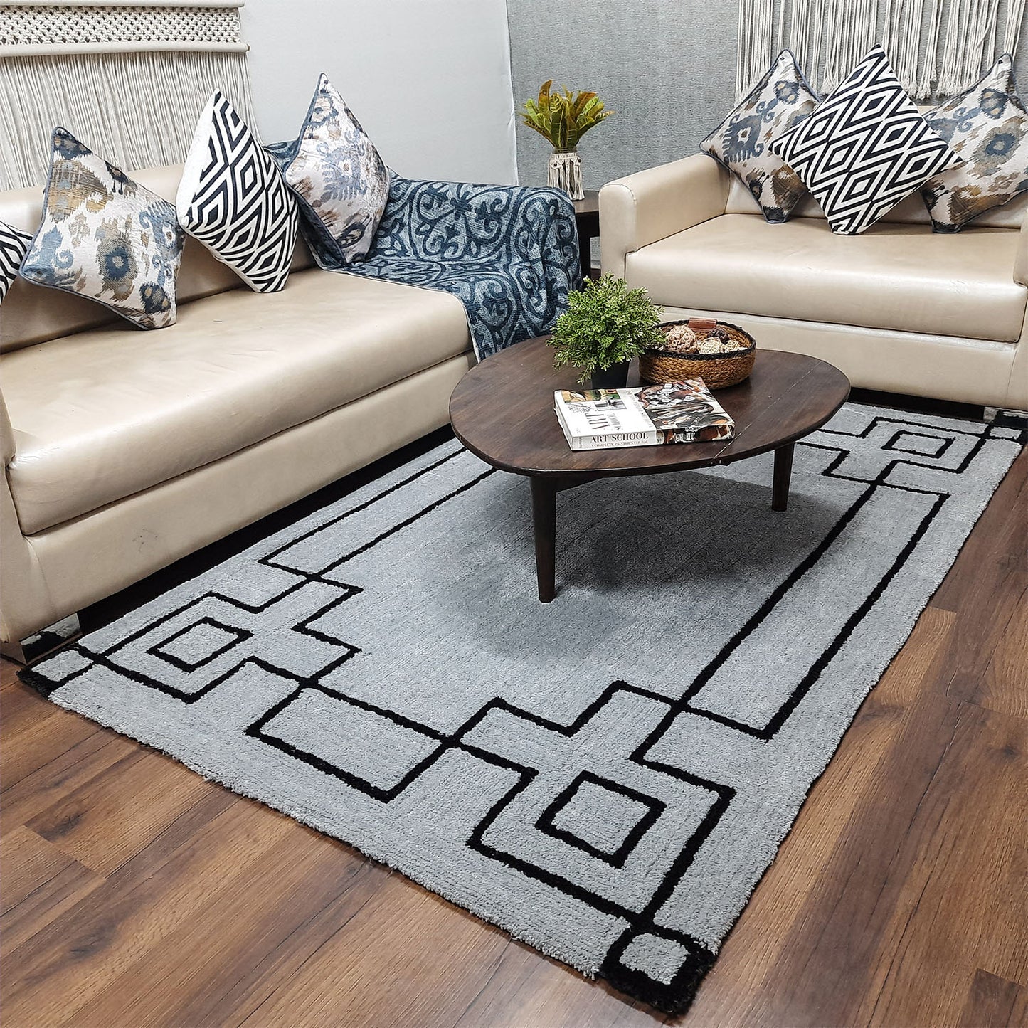 Avioni Luxury Collection- Plush Luxury Grey and Black Tone Carpet with 3d Traditional Design -Different Sizes Shaggy Fluffy Rugs and Carpet for Living Room