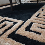 Avioni Atlas Collection- Micro Black with 3D Beige Designer Border -Different Sizes Shaggy Fluffy Rugs and Carpet for Living Room