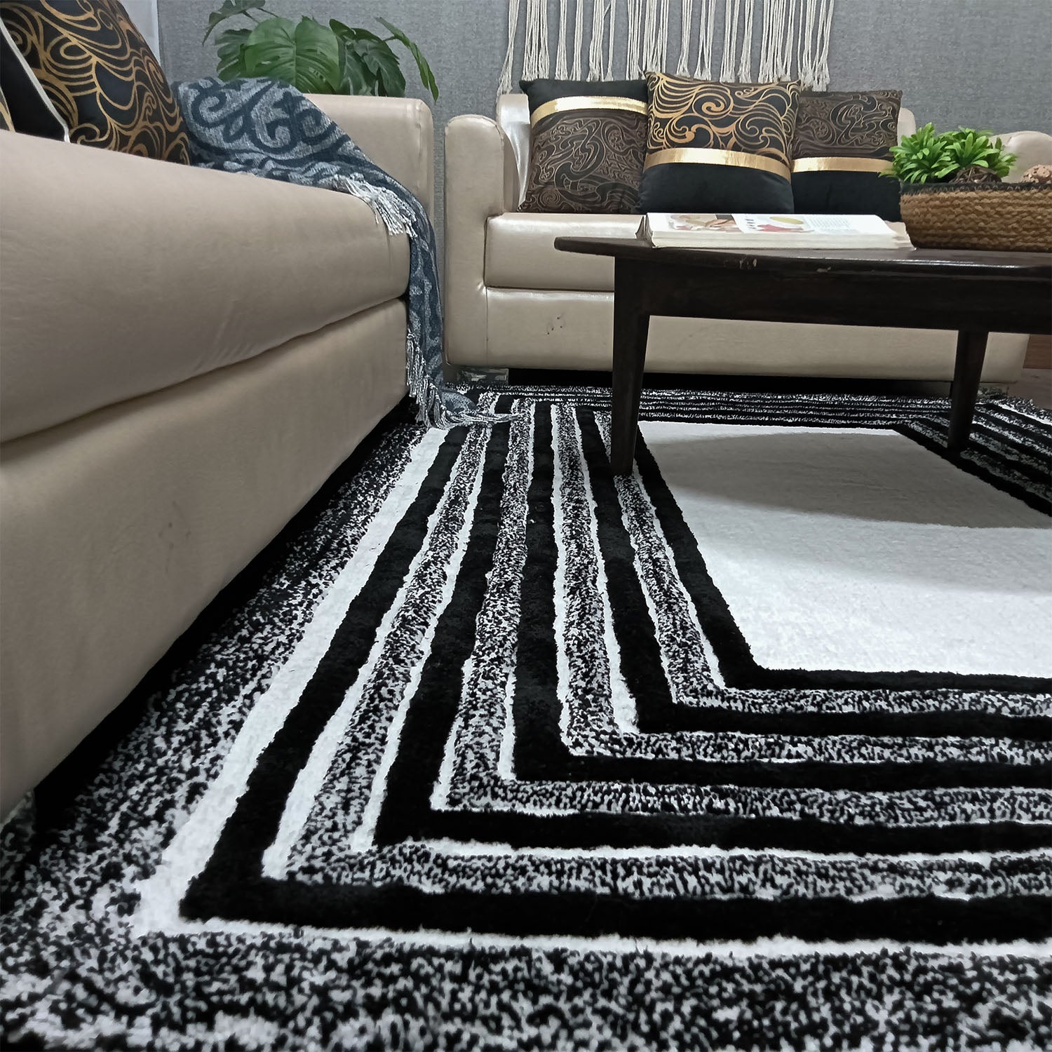 Avioni Artistry Collection|3D Modern Minimalist Multi-Color(Black and White/cream) Abstract Living Room Rugs | Different Sizes | Carpet for Living Room