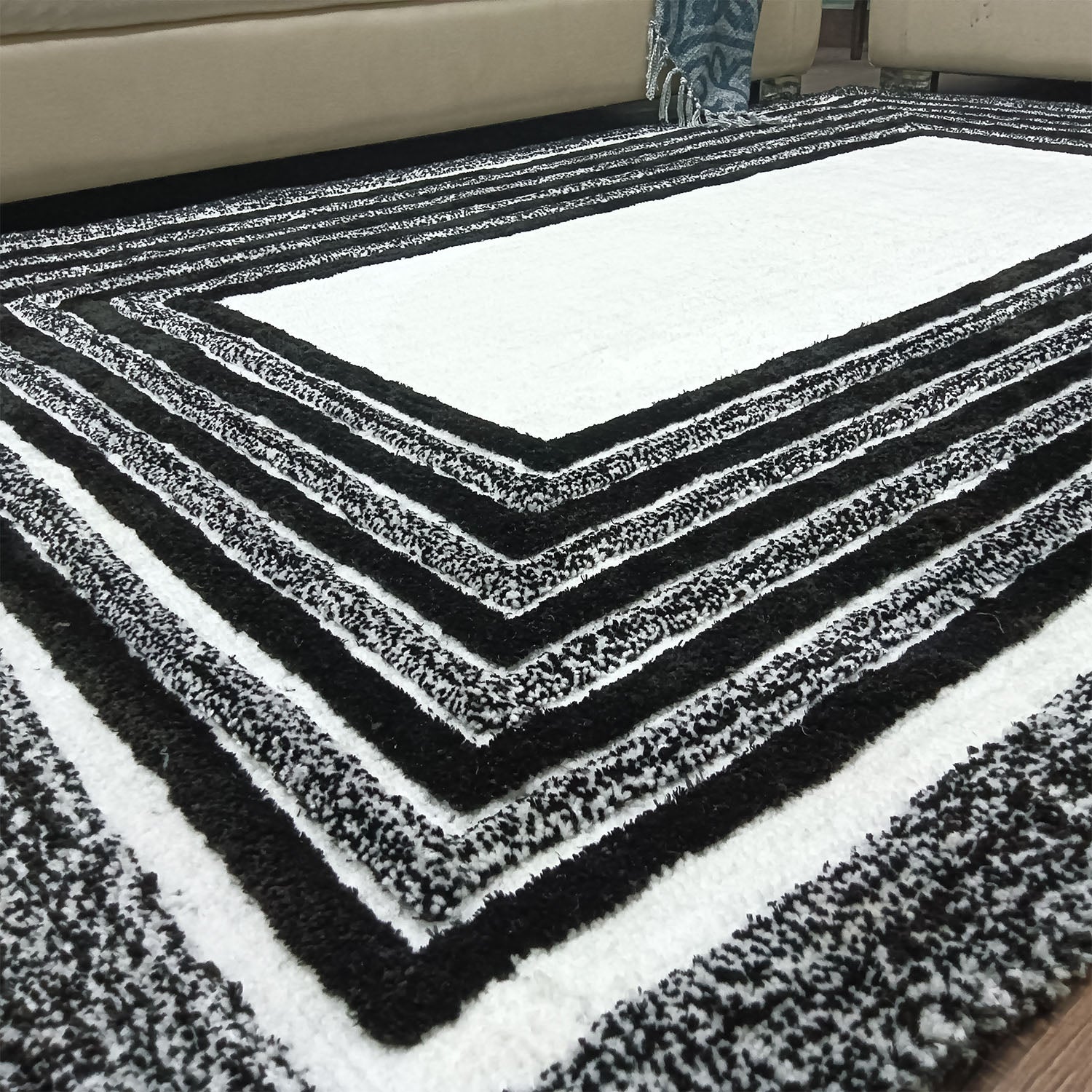 Avioni Artistry Collection|3D Modern Minimalist Multi-Color(Black and White/cream) Abstract Living Room Rugs | Different Sizes | Carpet for Living Room