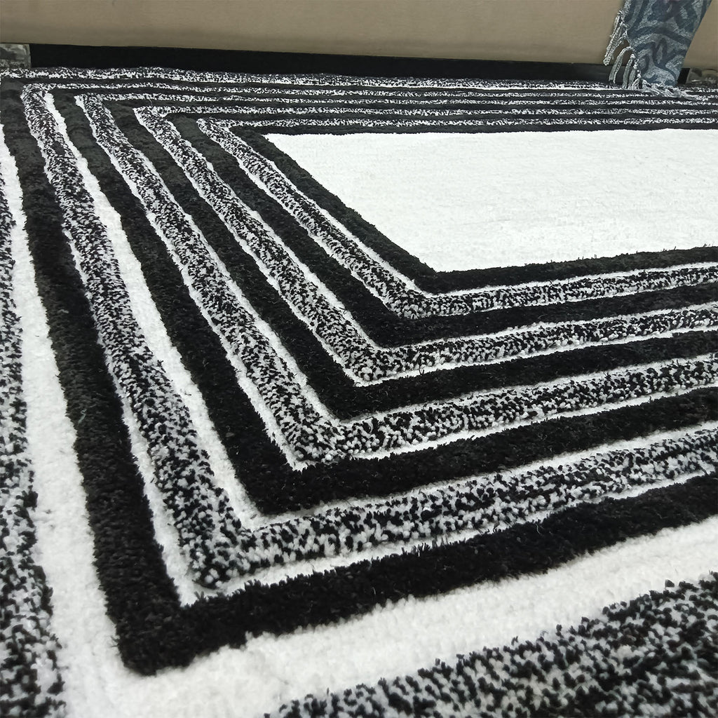 Avioni Artistry Collection|3D Modern Minimalist Multi-Color(Black and White/cream) Abstract Living Room Rugs | Different Sizes | Carpet for Living Room