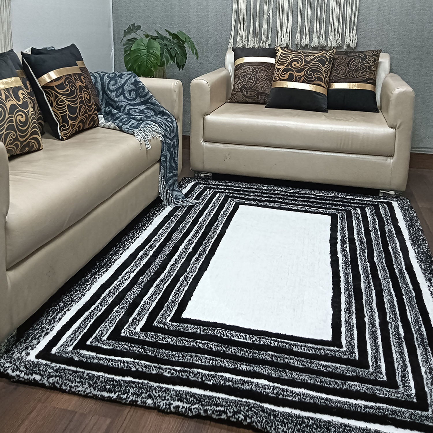 Avioni Artistry Collection|3D Modern Minimalist Multi-Color(Black and White/cream) Abstract Living Room Rugs | Different Sizes | Carpet for Living Room