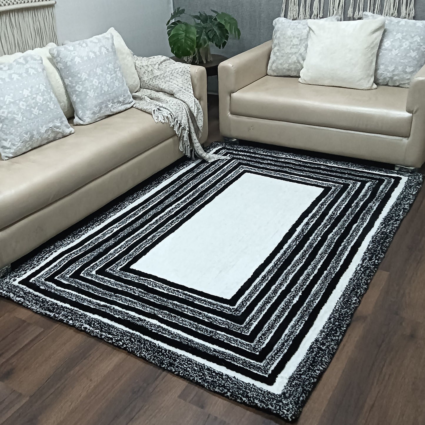 Avioni Artistry Collection|3D Modern Minimalist Multi-Color(Black and White/cream) Abstract Living Room Rugs | Different Sizes | Carpet for Living Room