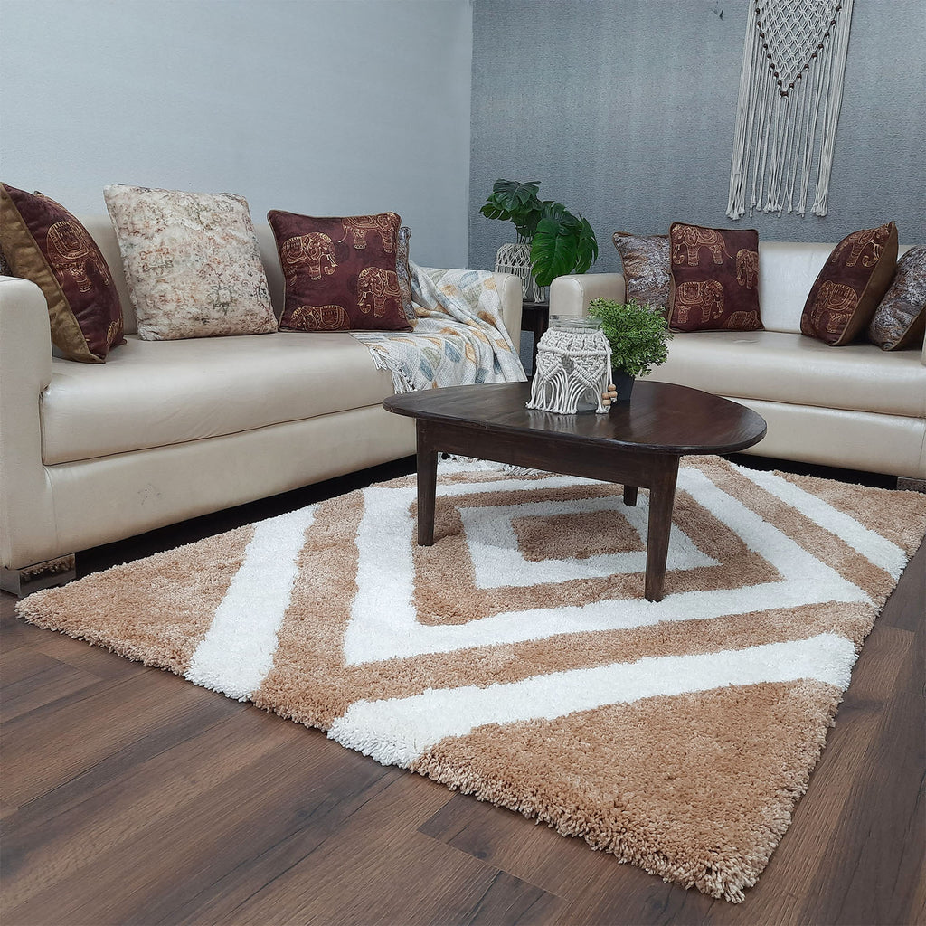 Avioni Home Atlas Collection - Moroccan Style Microfiber Carpet In Beige and White | Soft, Non-Slip, Easy to Clean