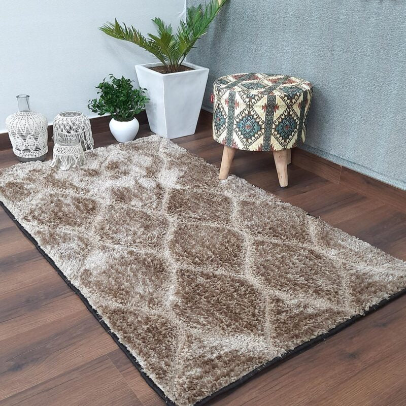 Avioni Shaggy Carpets in Beautiful Brown Diamonds Modern Pattern Luxury Look