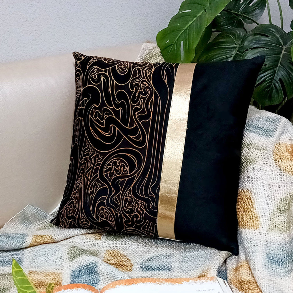Cushion Covers Super Soft – Beautiful Golden Touch Black Abstract Design  –  40cm x 40cm (~16″ x 16″)