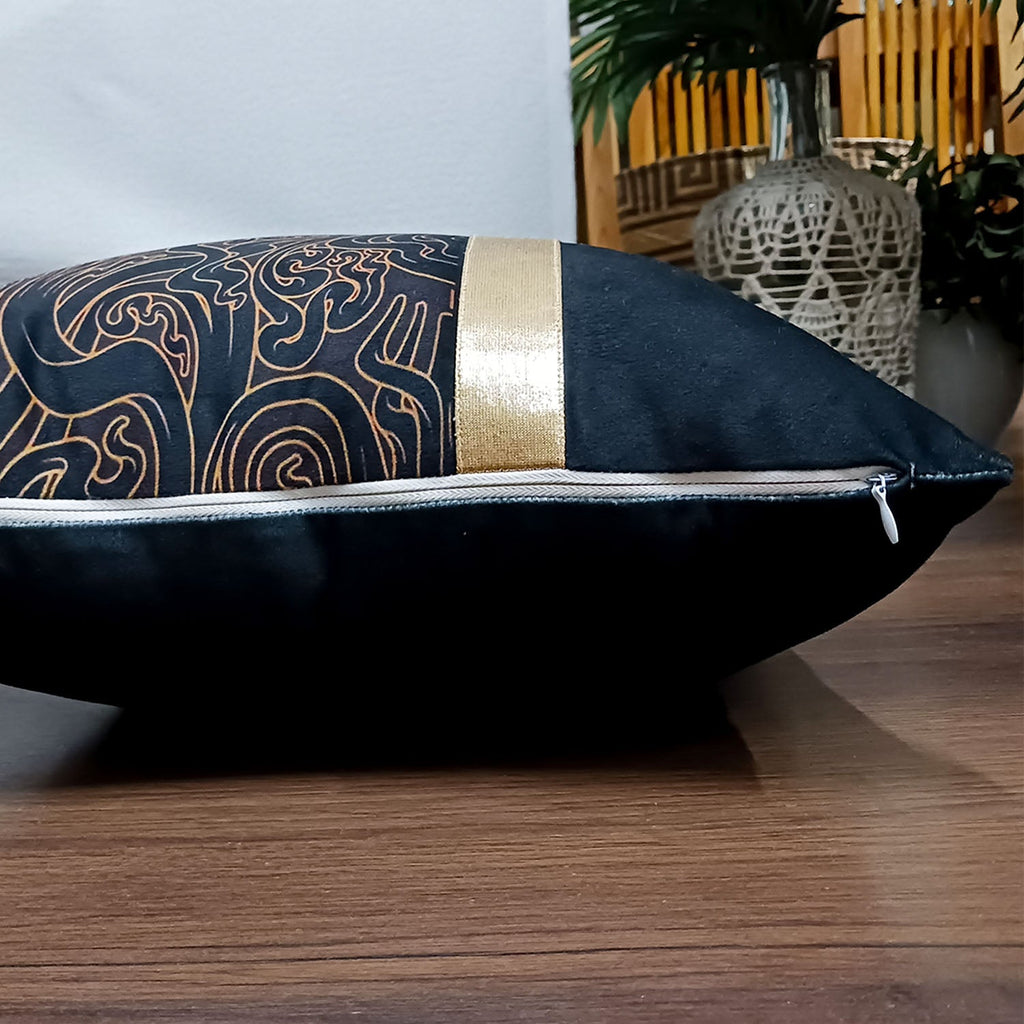 Cushion Covers Super Soft – Beautiful Golden Touch Black Abstract Design  –  40cm x 40cm (~16″ x 16″)