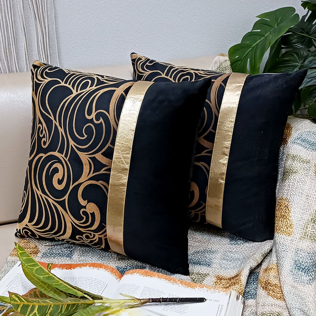 Cushion Covers Super Soft – Beautiful Golden Touch Black Ethnic Design  – 40cm x 40cm (~16″ x 16″)