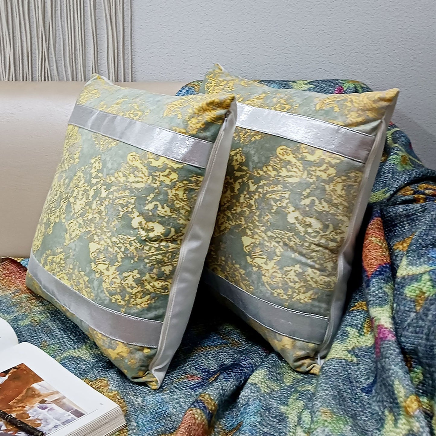 Cushion Covers Super Soft – Beautiful Golden Touch Yellow And Grey Abstract  – Best Price 40cm x 40cm (~16″ x 16″)