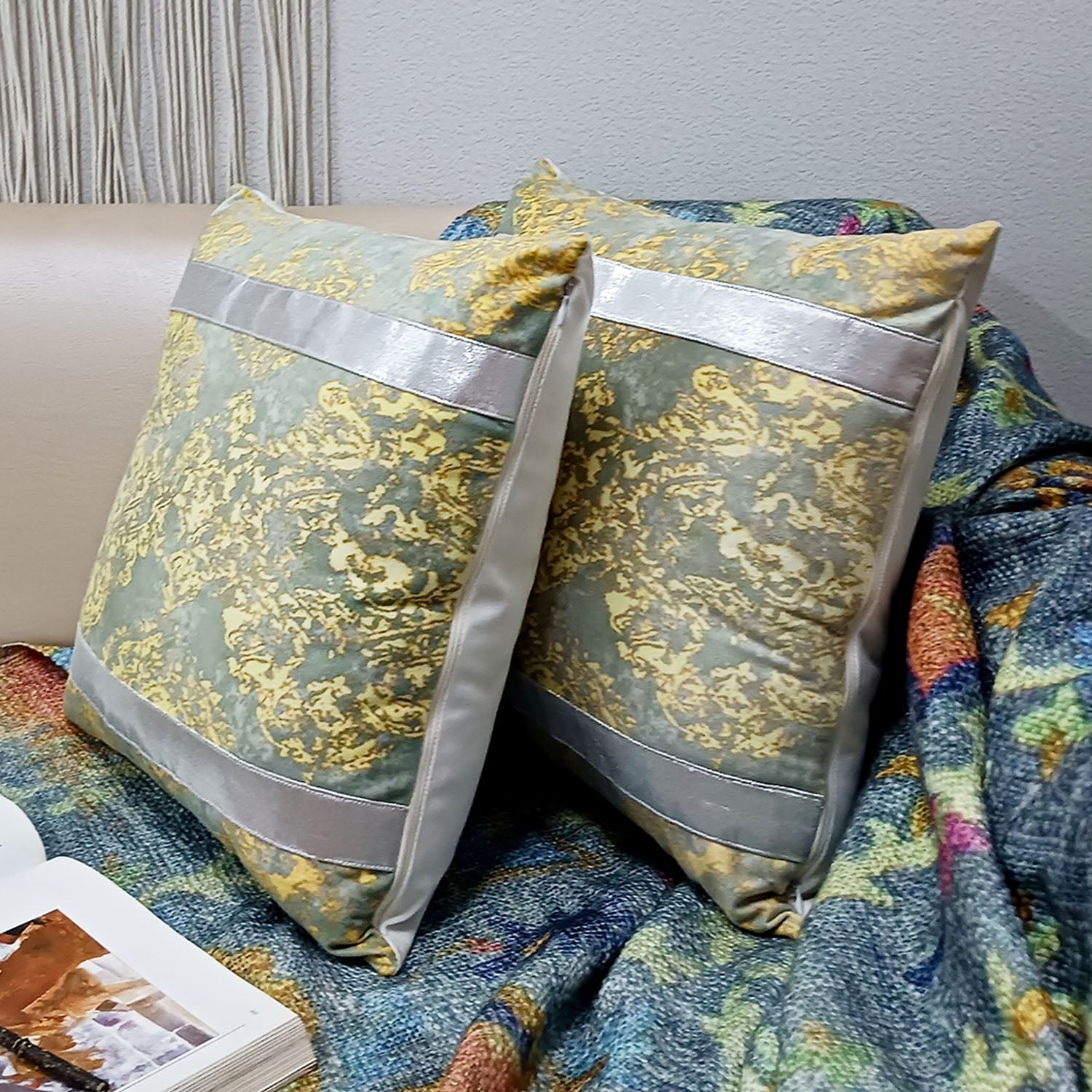 Cushion Covers Super Soft – Beautiful Golden Touch Yellow And Grey Abstract  –  40cm x 40cm (~16″ x 16″)