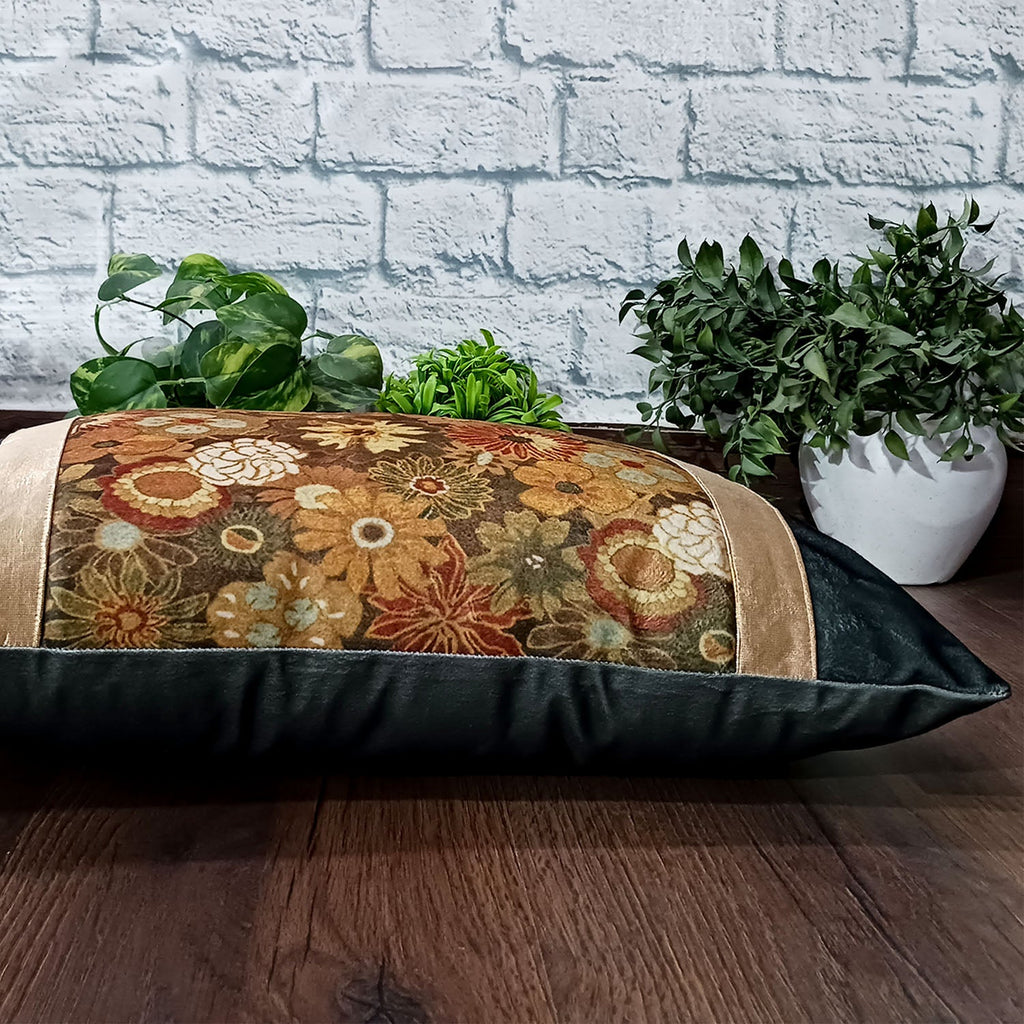 Cushion Covers Super Soft – Beautiful Golden Touch Black Floral  – 30cm x 50cm (~12″ x 20″)