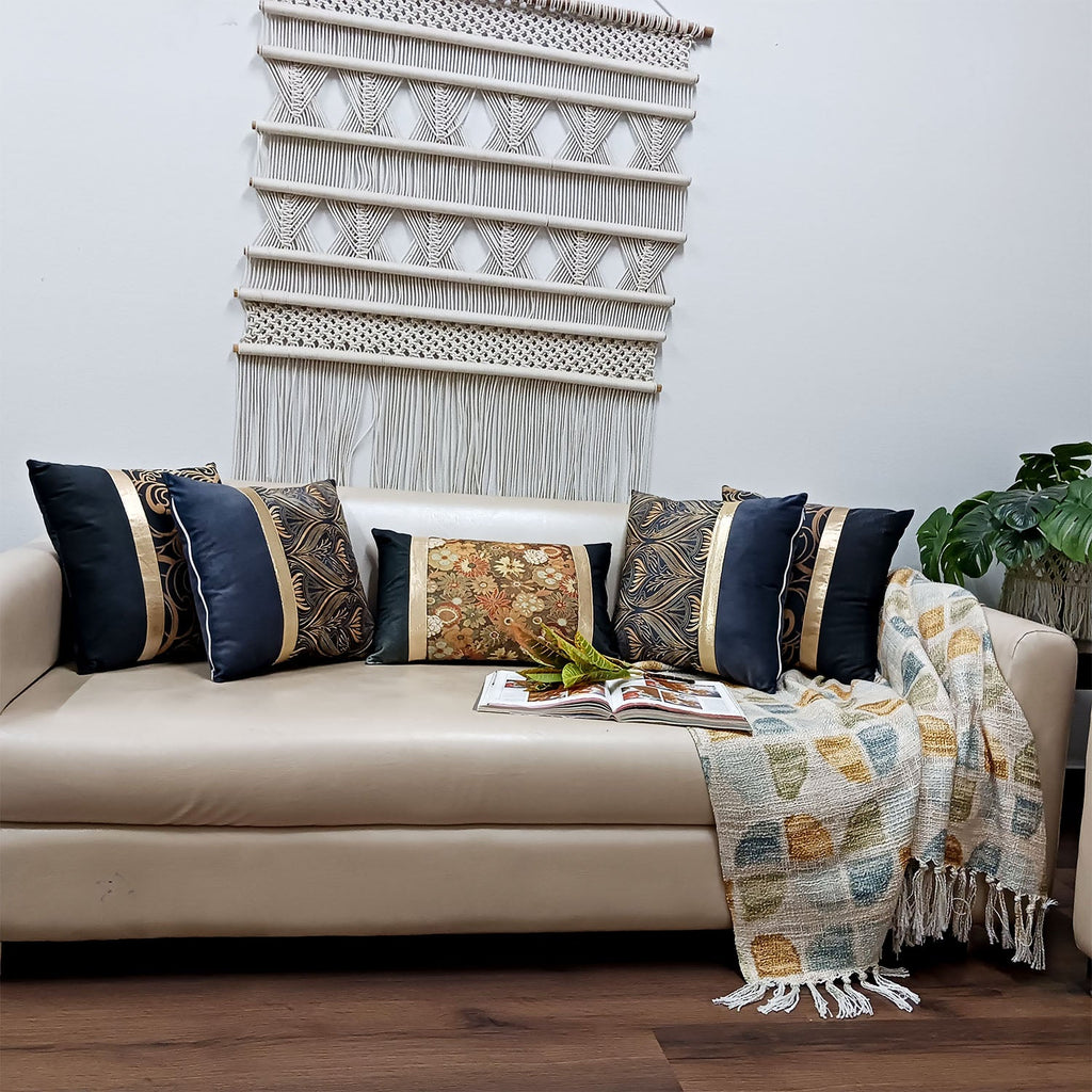 Cushion Covers Super Soft – Beautiful Golden Touch Black Floral  – 30cm x 50cm (~12″ x 20″)