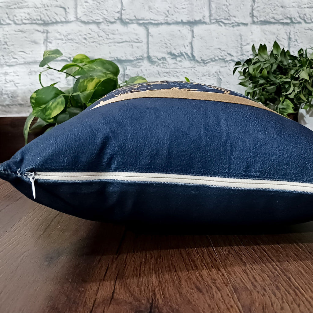 Cushion Covers Super Soft – Beautiful Golden Touch Navy Blue Floral  – 30cm x 50cm (~12″ x 20″)