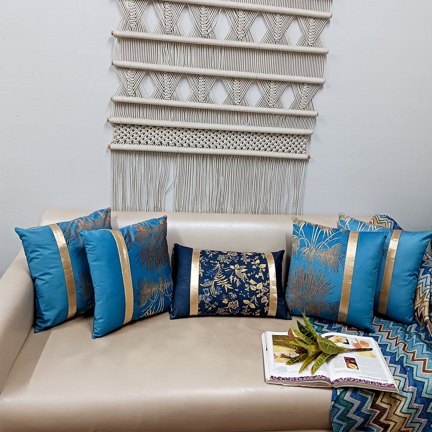 Cushion Covers Super Soft – Beautiful Golden Touch Navy Blue Floral  – 30cm x 50cm (~12″ x 20″)