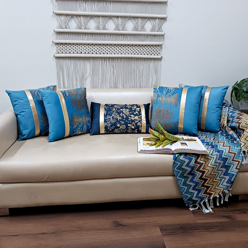 Cushion Covers Super Soft – Beautiful Golden Touch Navy Blue Floral  – 30cm x 50cm (~12″ x 20″)