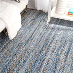 Avioni Home Eco Collection – Handwoven Denim & Jute Carpet – Eco-friendly Braided Area Rug Straight Line Weave Pattern