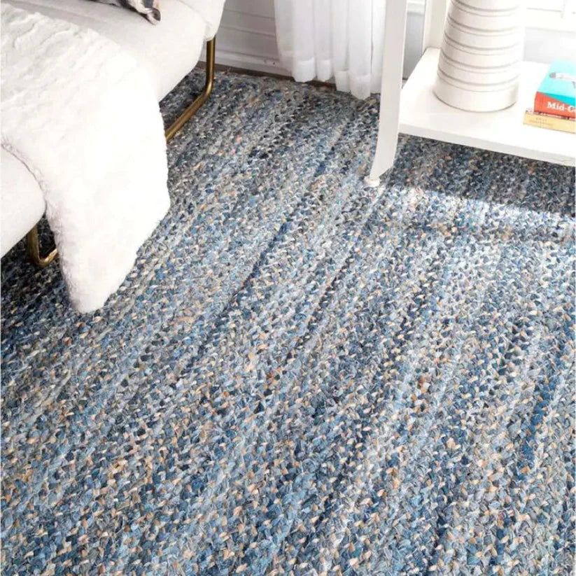 Avioni Home Eco Collection – Handwoven Denim & Jute Carpet – Eco-friendly Braided Area Rug Straight Line Weave Pattern