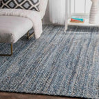 Avioni Home Eco Collection – Handwoven Denim & Jute Carpet – Eco-friendly Braided Area Rug Straight Line Weave Pattern