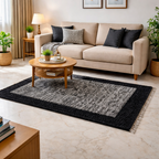 Avioni Carpet Silk Wevani Collection- Luxury Modern Border Tiedye Design – White and Black