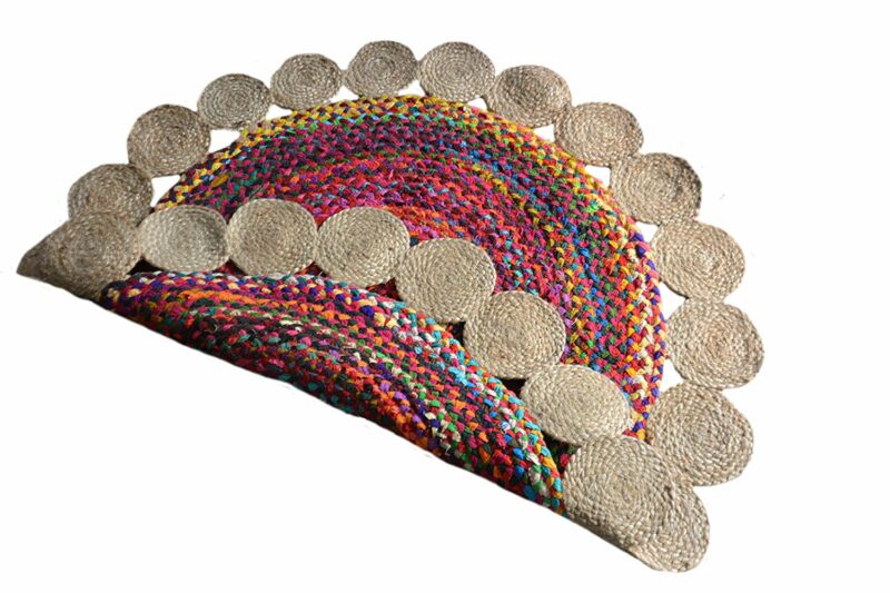 Jute With Chindi Floral Mat – Natural Rugs – Braided Area Rug – – Handmade – 120cm (~4 feet) Round – Avioni Premium Eco Collection