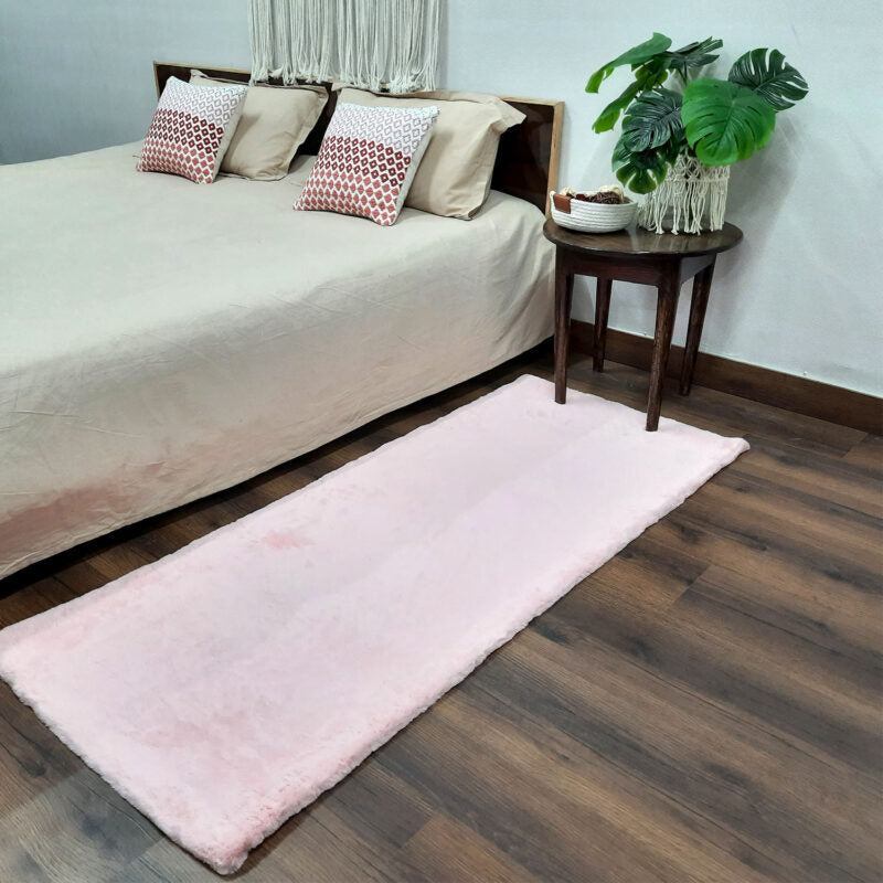 Avioni Bedside/Hallway/Pooja Carpets In Faux Fur Plain -60cm x 150cm (~2Feet x 5Feet)