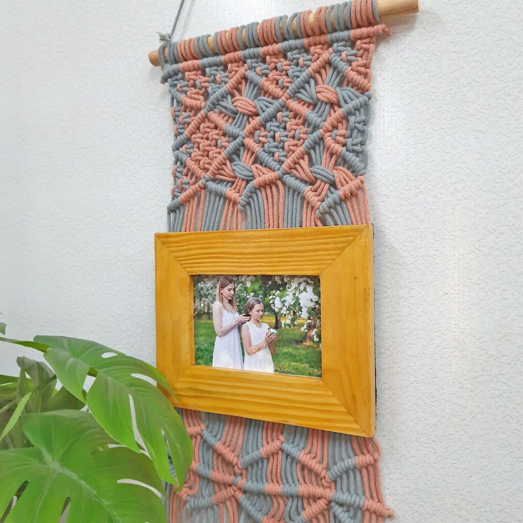 Avioni Home Boho Collection – Beautifully Hand Knotted Coloured Macrame Hanging With-21×25 Cms (8×10 Inch) Pine wood
