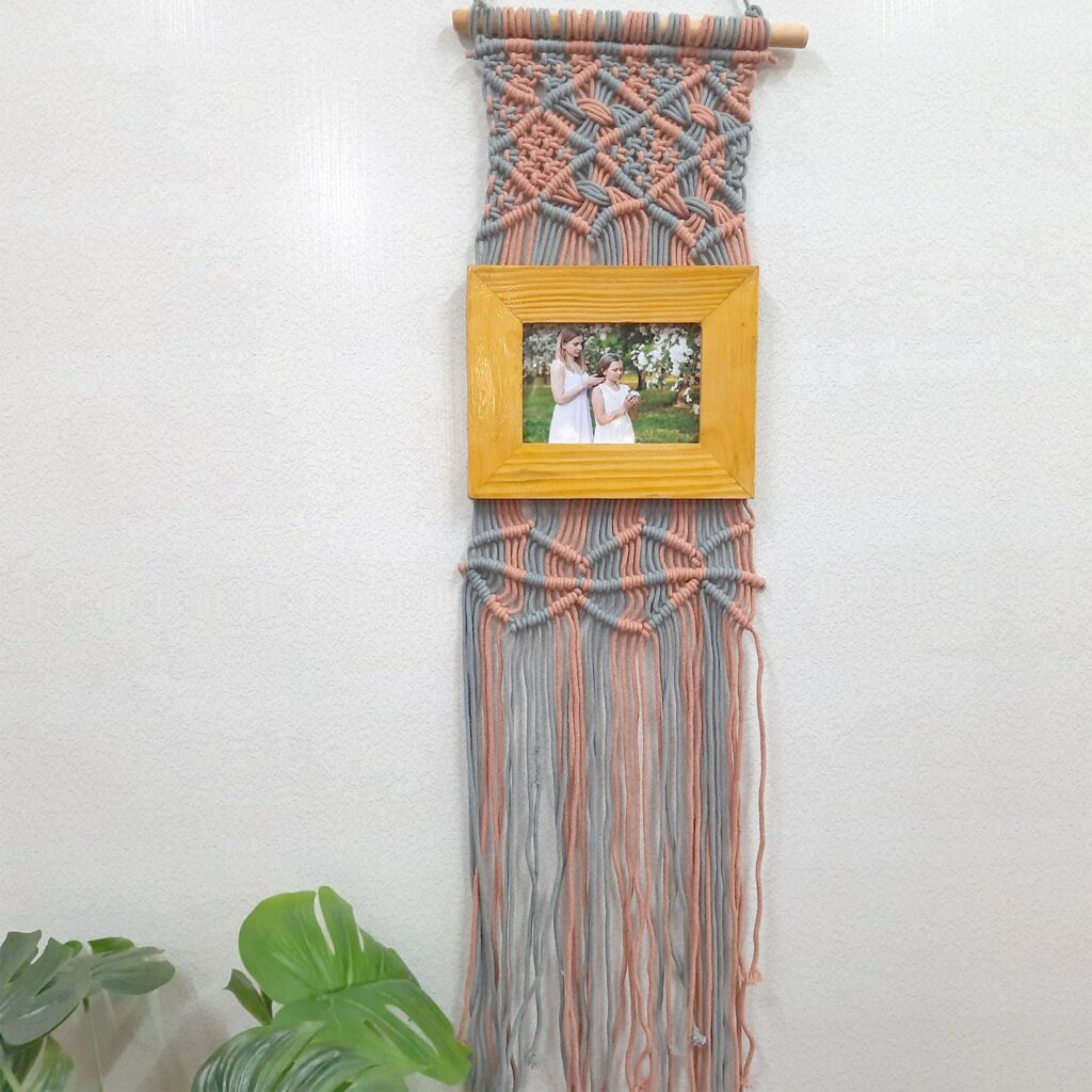 Avioni Home Boho Collection – Beautifully Hand Knotted Coloured Macrame Hanging With-21×25 Cms (8×10 Inch) Pine wood