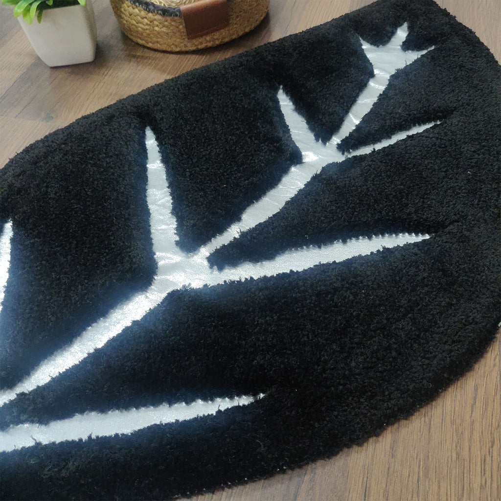 Avioni Divine Collection | Luxury Golden/Silver Touch Tufted Rug In Beautiful Leaf  Shaped Soft And Plush Handmade Door Mats | Pooja Mats | BathMats -45 cms x 75 cms