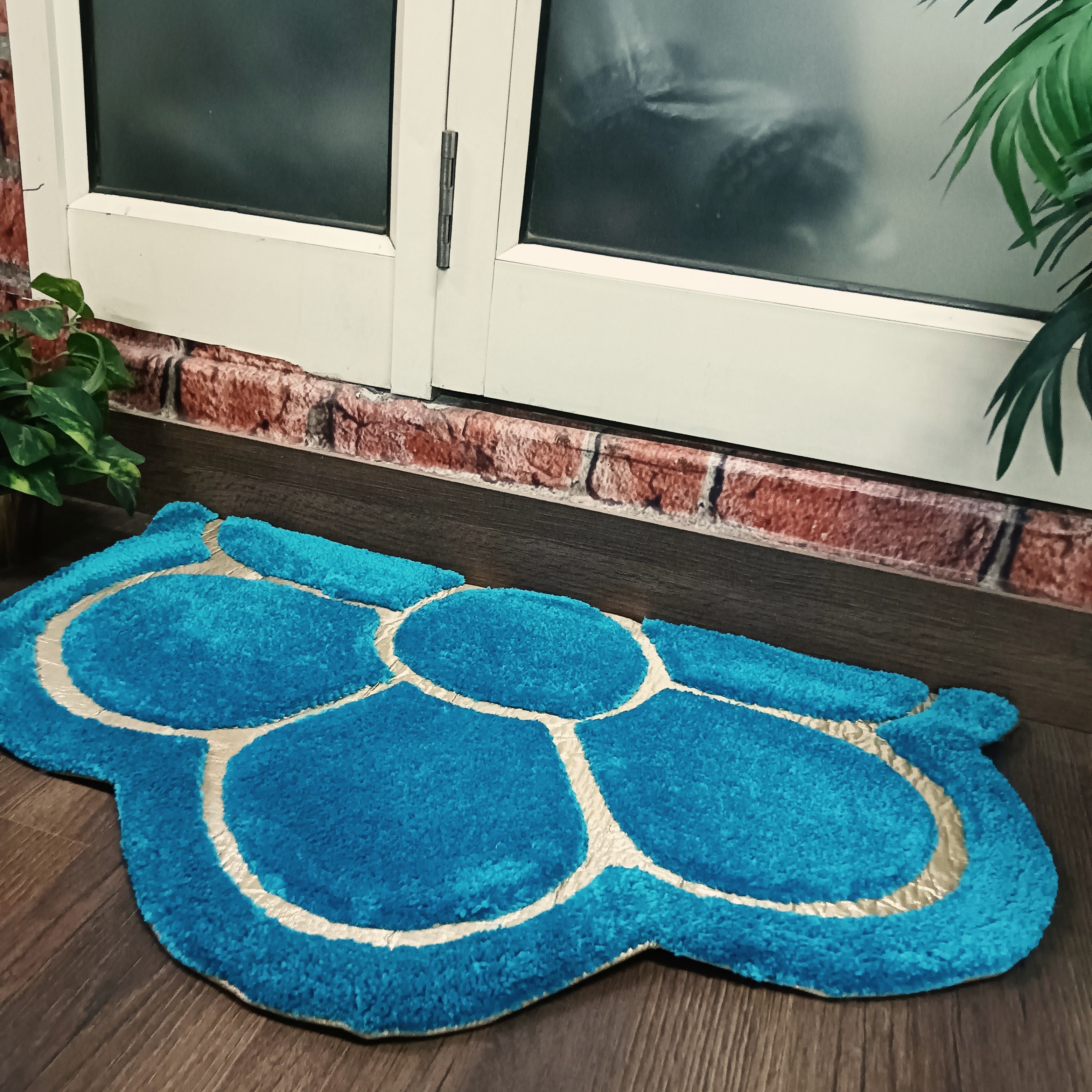 Avioni Divine Collection | Luxury Golden/Silver Touch Tufted Rug In Beautiful Flower Soft And Plush Handmade Door Mats | Pooja Mats | BathMats -45 cms x 75 cms